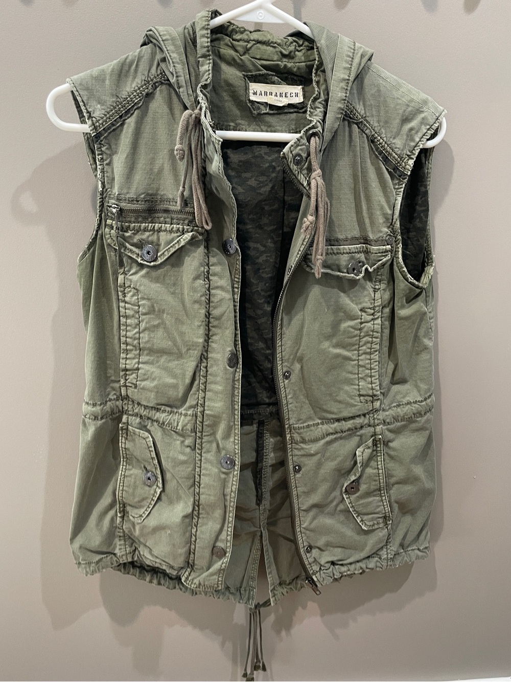 Marrakech Olive Utility Hooded Vest
